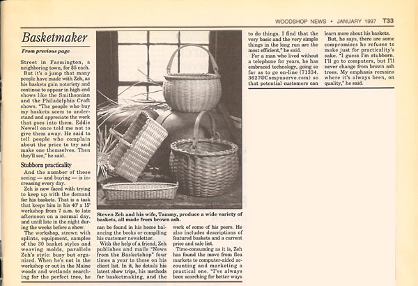 Woodshop News - January 1997 - Stephen Zeh - Traditional Basketmaker