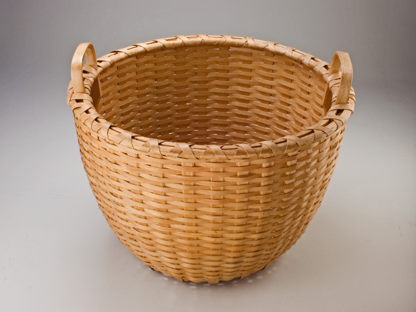 Half Bushel Corn Basket. Hand crafted of brown ash by Maine basket maker Stephen Zeh.