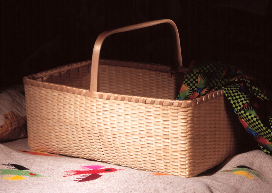 Quilt Basket. Hand crafted of brown ash by Maine basket maker Stephen Zeh.