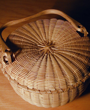 Covered Swing Handle Basket - brown ash, brass  - by Stephen Zeh
