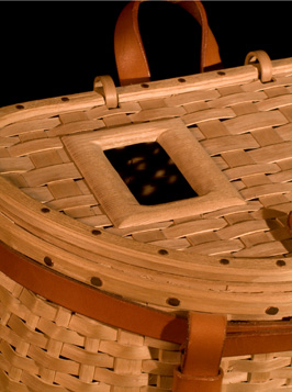 Top view of Trout Creel, a fishing creel basket handcrafted of brown ash and leather by Stephen Zeh