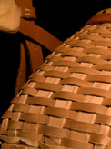 Weaving detail of Fishing Creel showing thickness of brown ash splint and uprights with beveled edges. Handcrafted by Stephen Zeh of Temple, Maine.