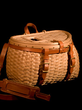 Trout Creel, a fishing creel basket handcrafted of brown ash and leather by Stephen Zeh