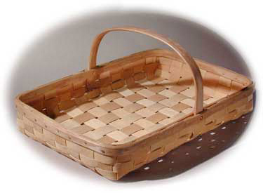 Herb and Flower Tray. The brown ash splint has the natural texture. The rims are hand split and carved with cut copper clench nails. This basket is hand woven of brown ash (black ash) by Stephen Zeh, basketmaker of Temple, Maine.
