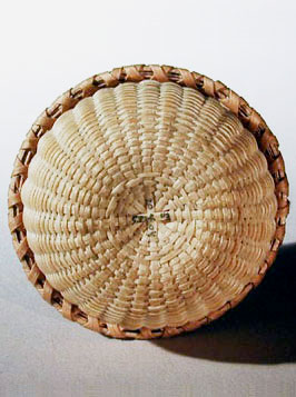 Miniature Covered Swing Handle Basket bottom view showing kickup bottom