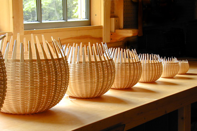 Nesting Set of Seven Swing Handle Baskets - brown ash , by Stephen Zeh