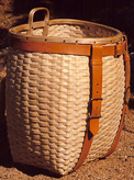 Maine Packbasket 21 inch height hand crafted by Stephen Zeh of brown ash and leather