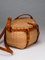 Trout Creel Purse hand woven in brown ash with hand sewn leather work.