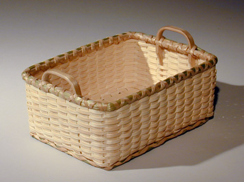 Sweetgrass Notecard Tray hand crafted of brown ash and sweetgrass by basket maker Stephen Zeh of Temple, Maine.