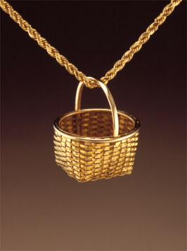 Miniature Fruit Basket pendant in gold