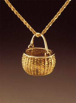 Miniature Swing Handle Basket pendant in gold