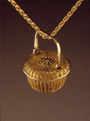 Miniature Covered Swing Handle Basket pendant in gold