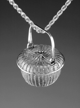 Miniature Covered Swing Handle Basket pendant in silver